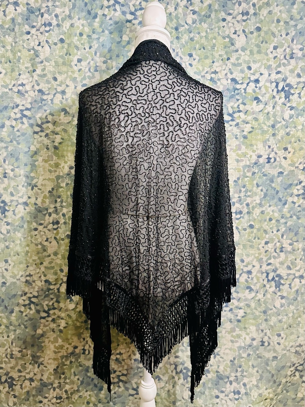 Scala Black Beaded Fringe Evening Shawl Wrap Poncho One Size - Picture 2 of 4